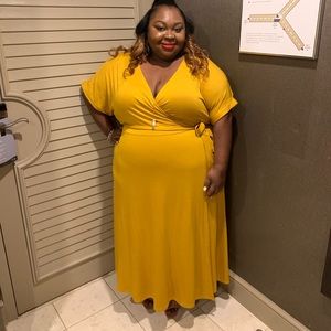 ELOQUII Mustard Wrap Dress